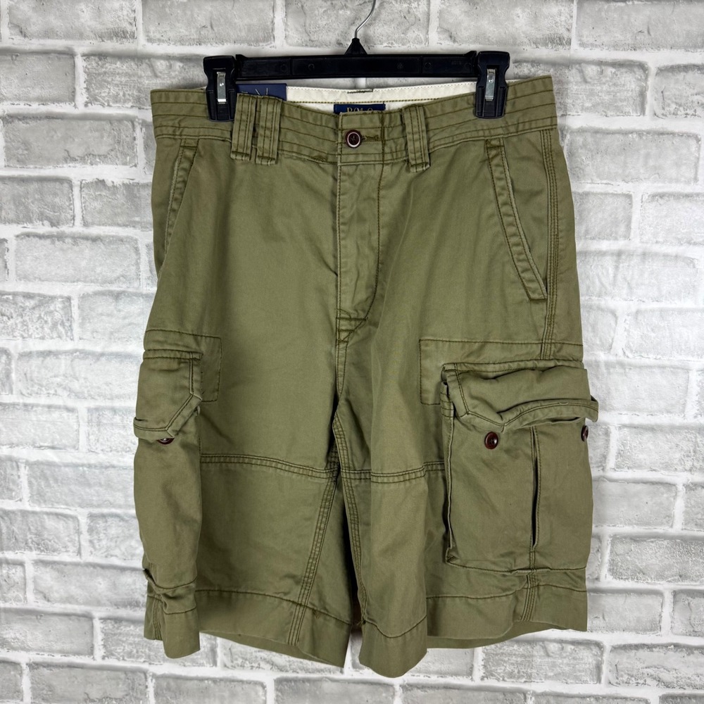 Polo Ralph Lauren Mens Y2K Bulky Cargo Shorts Military Green Cotton Size 30 NWT